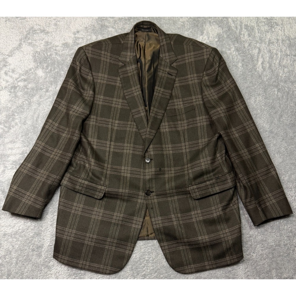 Brioni Secolo Plaid Wool Blazer Sport Coat Mens 46R Brown Made in Italy FLAWED